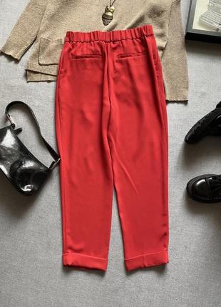 Красные укороченные брюки next, с отворотами, высокая посадка,5 фото