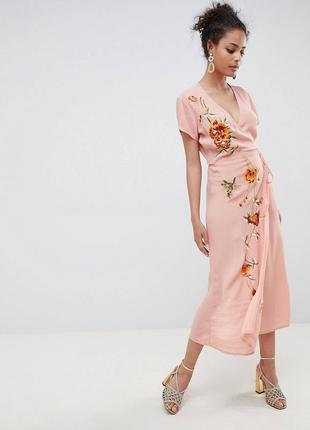 Платье макси miss selfridge с вышивкой и короткими рукавами