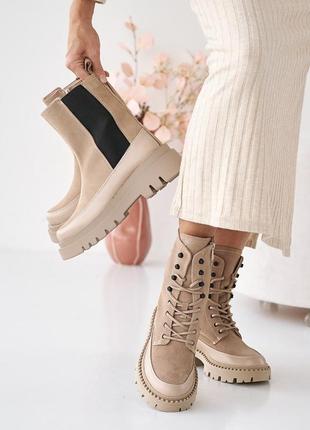 Женские ботинки кожаные зимние бежевые emirro10 фото