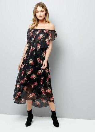 Чорна довга сукня з квітковим принтом від new look