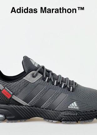 Adidas marathon кросівки чоловічі сірі з чорним текстиль текстильні легкі демісезон низькі демісезонні весняні відмінна якість2 фото