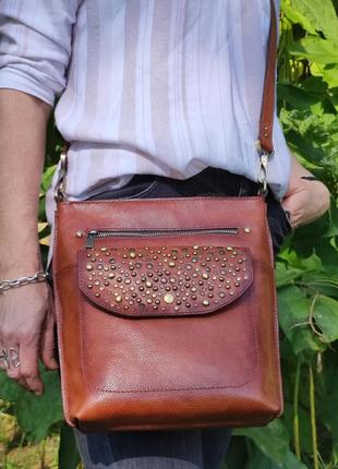 Коричнева кросбоді, оригінальна сумка, шкіряна жіноча сумка, стильна сумка3 фото