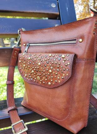 Коричнева кросбоді, оригінальна сумка, шкіряна жіноча сумка, стильна сумка9 фото