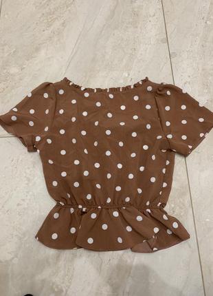 Блуза блузка primark в горох коричнева4 фото