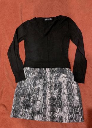 Мини юбка zara со змеиным принтом5 фото