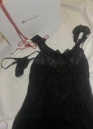 Чорний пеньюар з рюшами , чорна сексуальна ночнушка9 фото