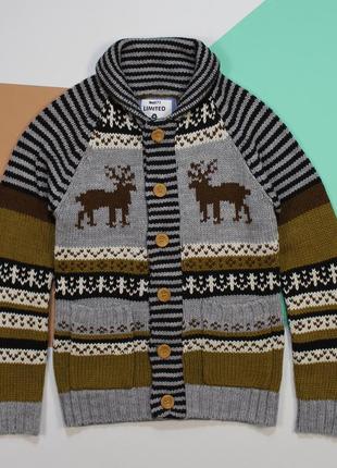 Классный теплый свитер кардиган с оленями от dnm73