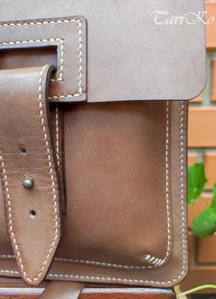 Мужская кожаная сумка, коричневая сумка, кожа краст9 фото
