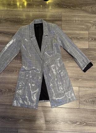 Zara sequin blazer платье пиджак, платье в пайетках, блестящее платье, платье в клетку3 фото