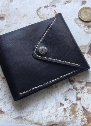 Кошелек тонкий, кожаный черный кошелек, кошелек мужской,