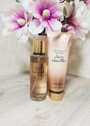 Набор. парфюмированный увлажняющий спрей и лосьон victorias secret bare vanilla.