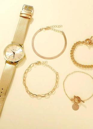 Красивий жіночий комплект аксесуарів gold ,годинник+браслети4 фото