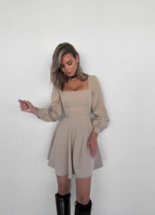 Платье женское короткое мини xs/s/m/l из костюмки черное, бежевое5 фото