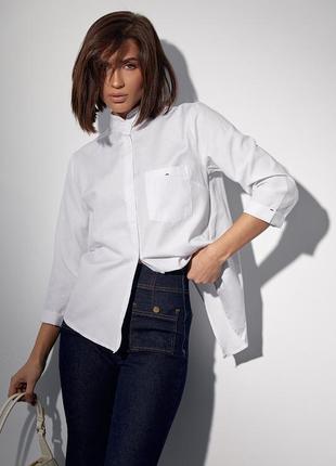 Женская белая рубашка с воротником стойкой1 фото