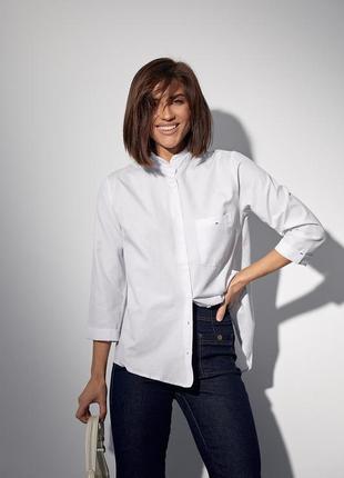 Женская белая рубашка с воротником стойкой6 фото