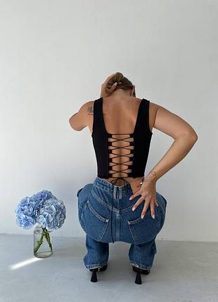 Корсет топ женский, завязки на спинке 42-48 креп дайвинг черный белый леопардовый принт коричневый5 фото