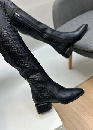 Екслюзивні чоботи з італійської шкіри жіночі чорні шоколадні
