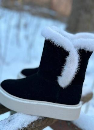 Угги из натуральной итальянской кожи и замши женские с норкой