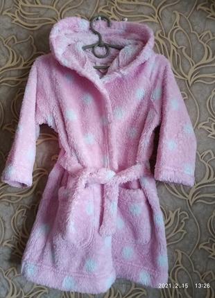 (266) мягусенький уютный халат с  капюшоном marks &spencer  для девочки  3/4 года