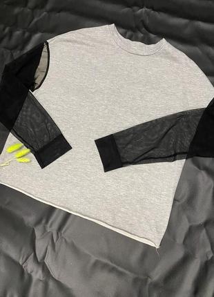 Свитшот серого цвета с рукавами в сеточку от бренда zara sport2 фото
