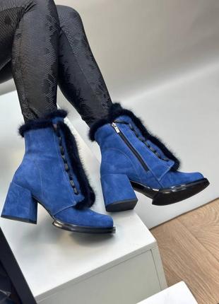 Эксклюзивные ботинки из итальянской кожи и замши женские на каблуке с норкой6 фото