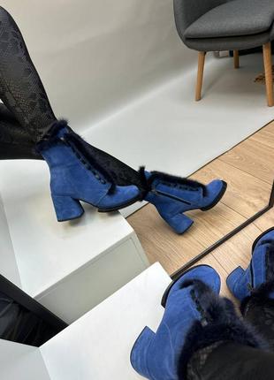 Эксклюзивные ботинки из итальянской кожи и замши женские на каблуке с норкой9 фото