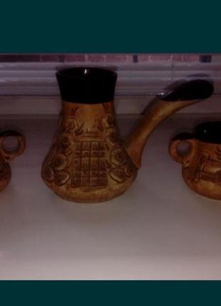 Турка и чашки керамический набор1 фото