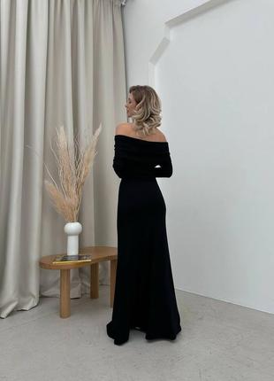 Женское длинное теплое приятное к телу роскошное изысканное черное платье 20245 фото