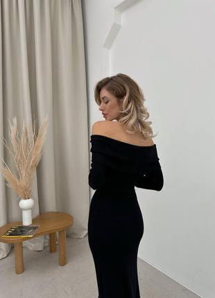 Женское длинное теплое приятное к телу роскошное изысканное черное платье 202410 фото