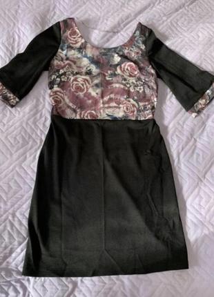 Платье миди. чёрное короткое платье. нарядное платье с красивым рукавом и декольте.2 фото
