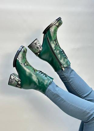 Эксклюзивные ботинки из итальянской кожи и замши женские на каблуке5 фото