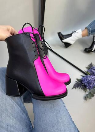 Эксклюзивные ботинки из итальянской кожи и замши женские на каблуке3 фото