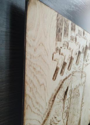 Картина из дерева ручной работы "пивная кружка" для кухни, паба, бара пирография выжигание3 фото