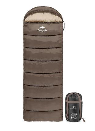 Спальник з капюшоном naturehike u150 nh20msd07, (11°c), правий, коричневий