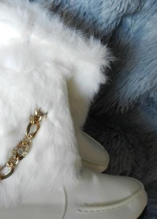 ✅ белоснежные ботинки зима опушка натуральный мех кролик4 фото