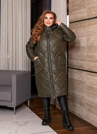 Женское удлиненное пальто ткань плащевка батальные размеры: 50-52; 54-56; 58-609 фото