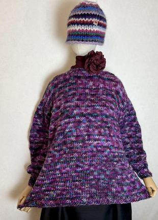 Шерсть, теплый, связанный свитер разноцветный кофта, удобная работа,hand made
