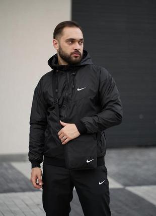 Комплект черный мужской windrunner nike + брюки president. барсетка в подарок!