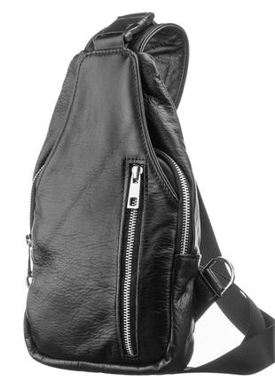 Шкіряна чоловіча сумка бананка слінг на груди через плече за спину чорна