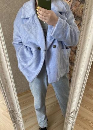 Новая итальянская голубая укорочённая шубка 54-56