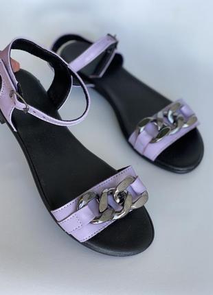 Сиреневые босоножки, лиловые сандалии из натуральной кожи2 фото