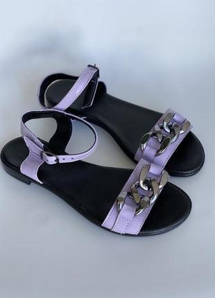 Сиреневые босоножки, лиловые сандалии из натуральной кожи3 фото