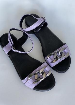 Сиреневые босоножки, лиловые сандалии из натуральной кожи4 фото