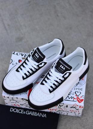 Dol4e & gabb@na miami sneakers white black, мужские кожаные кроссовки /кеды