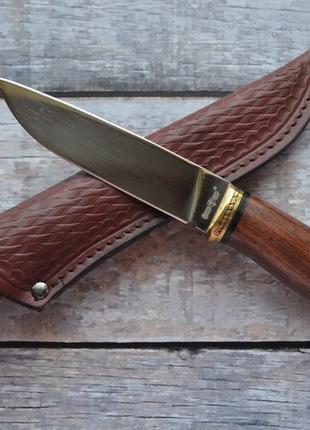 Классический нож нескладной амур, с деревянной рукояткой и кожаными ножнами в комплекте
