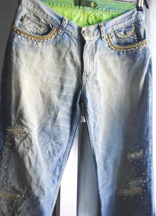 Винтажные джинсы just cavalli, женские джинсы со стразами синего цвета размер 27.3 фото