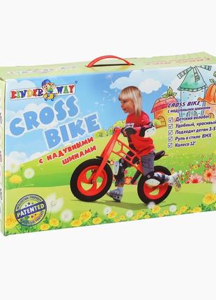 Беговел детский красный cross bike. kinderway kw-11-018 надувные шины