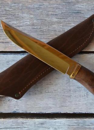 Нож нескладной разведчик, с деревянной рукояткой и кожаным чехлом в комплекте