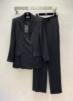 Черный костюм fendi женский брюки пиджак5 фото