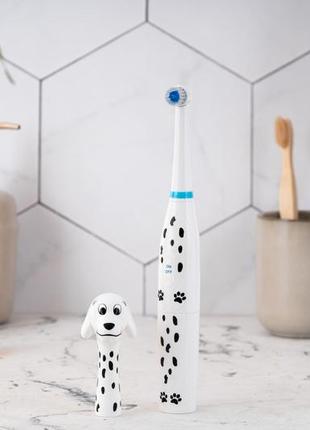 Дитяча електрична зубна щітка ardesto etb-003dog 3 насадки в комплекті. колір білий8 фото